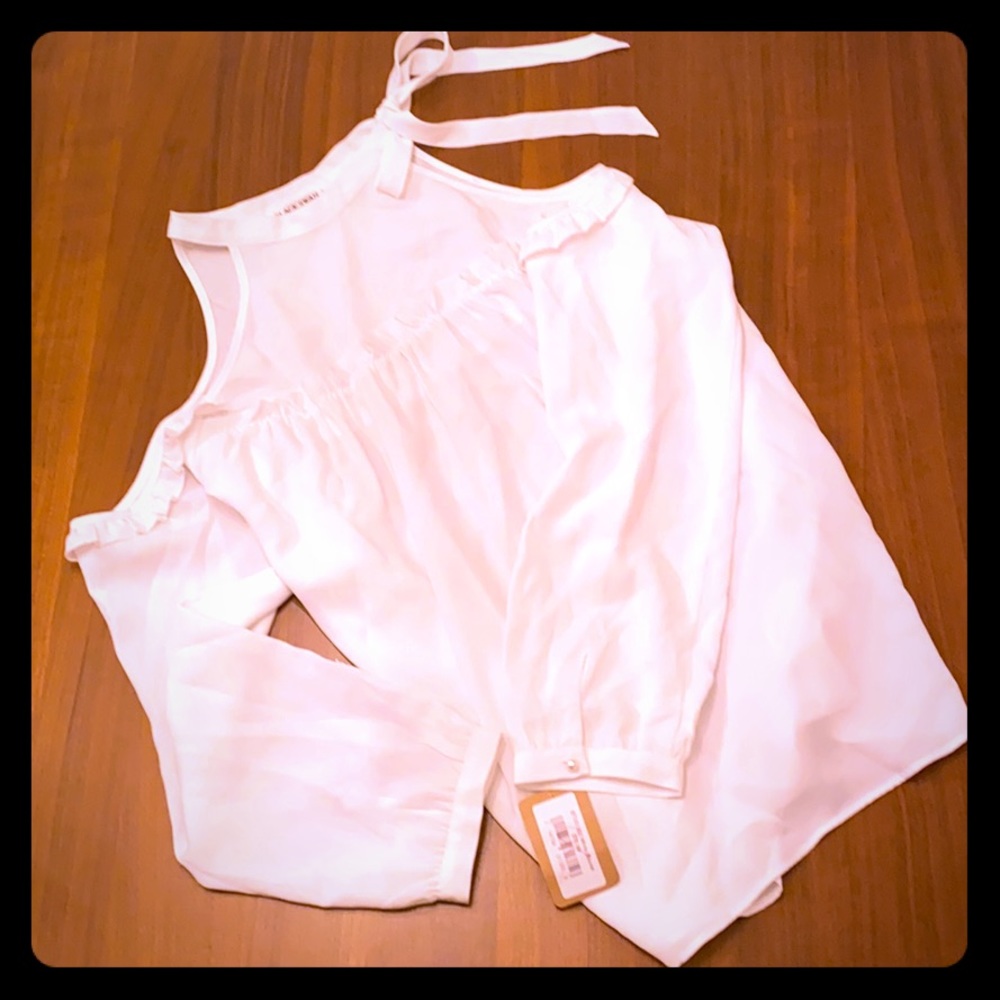 Classic White Blouse with Cold Shoulder Twist